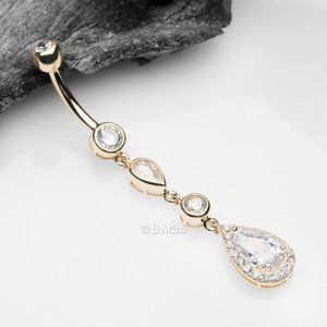 14 Karat Gold Brilliant Teardrop Cascading Sparkle Belly Button Ring